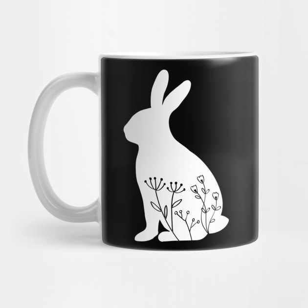 Bunny flower, easter white floral bunny silhouette design by colorbyte